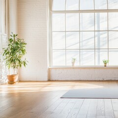 Wall Mural - Bright Minimalist Room with Large Window and White Brick Wall