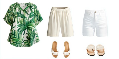 Wall Mural - Tropical shirt, white shorts, sandals, and pants.