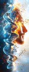 Canvas Print - DNA Structure, Fire, Human Profile, and Molecular Structures.