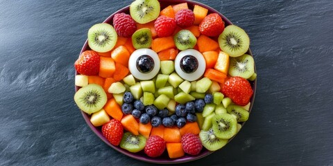 Wall Mural - Fruit salad with googly eyes and blueberries.