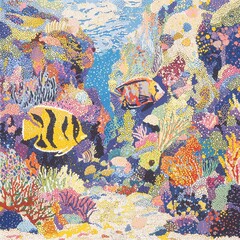 Wall Mural - Colorful Abstract Mosaic Fish and Coral Reef