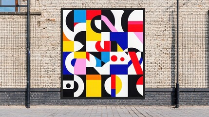 Poster - Colorful Geometric Street Art Mural on Brick Wall