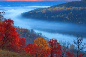 Wall Mural - autumn landscape with fog