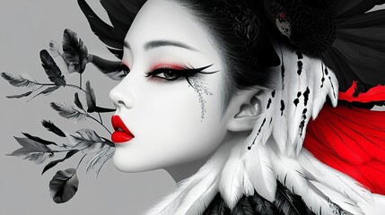 Sticker - Asian makeup with bird feathers