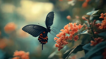 Poster - a butterfly as it flits from flower to flower