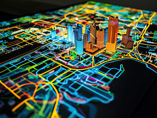 Technical aerial visual, 3D LiDAR GIS aerial map satellite scan model isolated, showing Astana, Kazakhstan. Elevation, topography, render