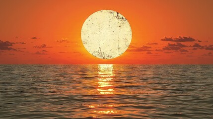   The sun is setting over the ocean with a sailboat in the foreground and the horizon in the background