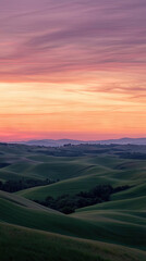 Wall Mural - Serene Sunset Hues Over Rolling Hills: A Peaceful Panorama