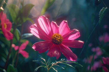 Wall Mural - A pink flower is showcased in a natural environment