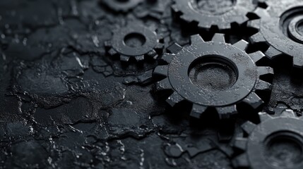 Aufkleber - Rusty interlocking industrial gears forming a unified machine