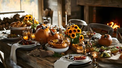 Wall Mural - A Halloween-Themed Feast Showcasing Traditional and Modern Dishes from Different, Photorealistic and Vibrant, Celebrating Culinary Diversity and Inclusive Festive Traditions