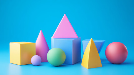 Poster - The background is a simple, flat plane of solid blue color. There are no additional elements or distractions, ensuring that the focus remains entirely on the geometric shapes and their arrangement.
