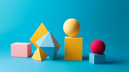 Poster - The background is a simple, flat plane of solid blue color. There are no additional elements or distractions, ensuring that the focus remains entirely on the geometric shapes and their arrangement.