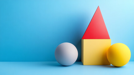 Poster - The background is a simple, flat plane of solid blue color. There are no additional elements or distractions, ensuring that the focus remains entirely on the geometric shapes and their arrangement.