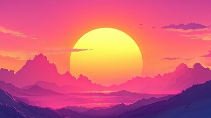 Poster -   Sunset over Mountains depicts a stunning scene with a plane soaring above the peak of the mountain range