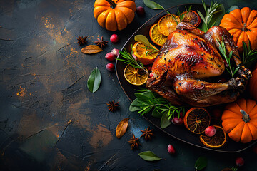 Wall Mural - thanksgiving background with pumpkin and fall ingredients