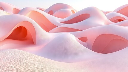 Wall Mural -  An image of a desert with numerous white and pink sand dunes and a clear blue sky