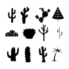 Wall Mural - Simple silhouette tree icons collection. Line art trees. Stock linear nature symbols set for logo creation