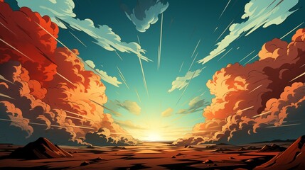 sunburst light smoke comic art style background.