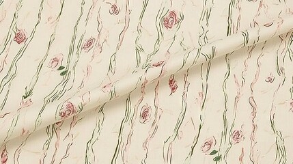 Wall Mural -   A white fabric with red and green lines and flowers on the bottom