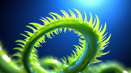 Poster -   A green plant with a blue sky in the background and bright blue sky overhead