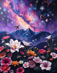 Wall Mural - landscape with flowers