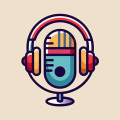 Wall Mural - Stylish Podcast Microphone Emblem for Professional Logos, Banners, and Video Game Production - Vintage Design Template