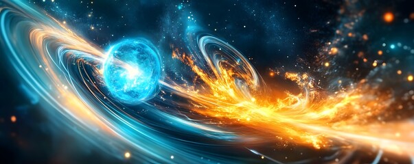 Canvas Print - Blue and Orange Swirling Lights in Space.