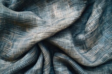 Wall Mural - Close-up view of blue plaid fabric texture