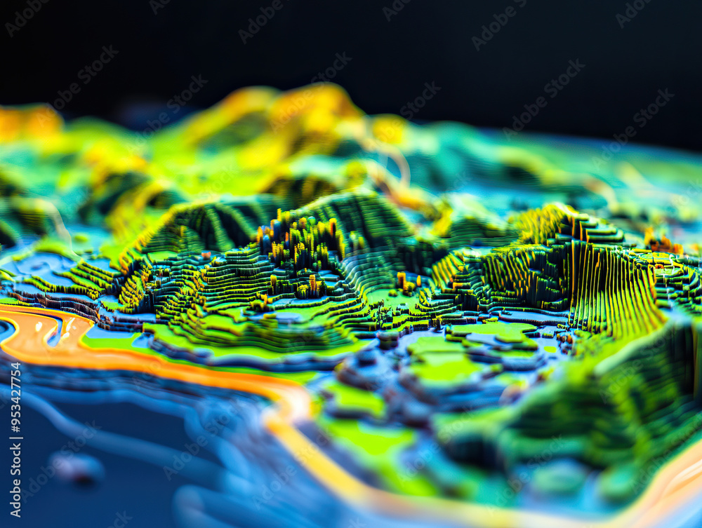Technical aerial visual, 3D LiDAR GIS aerial map satellite scan model ...