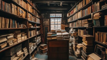 Wall Mural - Old documents, books, and archives are kept in the library.