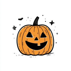 Wall Mural - Cute Halloween jack-o-lantern illustration on white background perfect for festive decorations