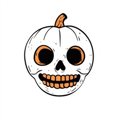 Wall Mural - Cute Halloween skull illustration with pumpkin features on a white background