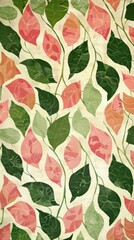 Wall Mural - Abstract floral background in pink, green and orange colours on a beige background. Intricate swirls create depth and movement, reminiscent of vintage wallpaper with a peaceful mood.