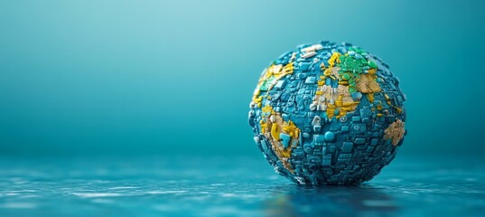 Aufkleber - Planet earth globe on blue background. Generative AI technology.	
