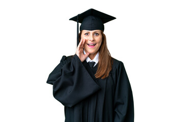 Canvas Print - Middle age university graduate woman over isolated background with surprise and shocked facial expression