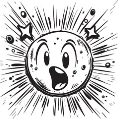Wall Mural - charcoal doodle scribble cartoon face retro pop art comic style expression of shock surprise excitem
