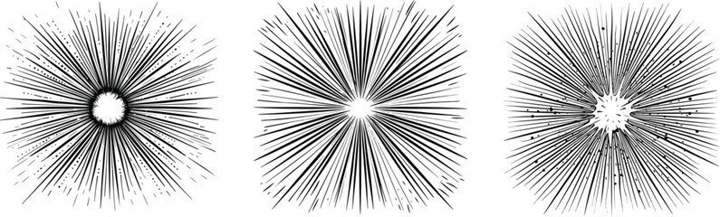 Poster - Charcoal Doodle Scribble Set Vintage Sunburst Explosion Black Lines and Halftone Dots Design Elements on White Retro Style Radial Bursting Rays Speed Lines Comic Book Graphic