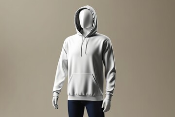 3D Mockup of a White Plain Hoodie on a Mannequin Against an Isolated Neutral Background