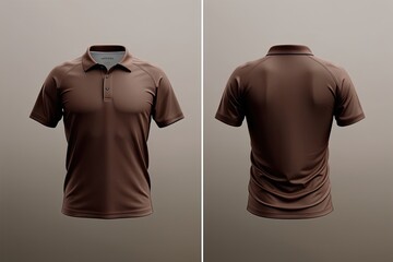 Front and Back Mockup of Earthy Brown Polo Jersey on Neutral Background with Light Fog