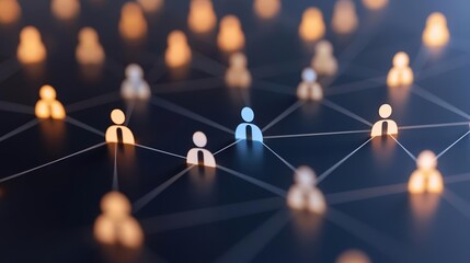Glowing human icons in a web of connections, representing HR strategies and talent management