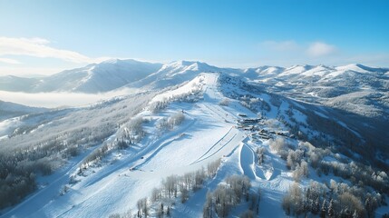Wall Mural - there is an abandoned village on top of it, with a large, snow-covered mountain range behind it. it'