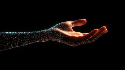 Canvas Print - Digital Hand Reaching Out with Glowing Particles