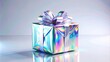 © hobonski - Shimmering Holographic Gift Box. A stunning, digitally rendered holographic gift box wrapped in iridescent silver foil.
