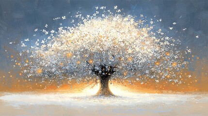 Poster -  A snow-laden tree branch, surrounded by white snowflakes, against a blue sky