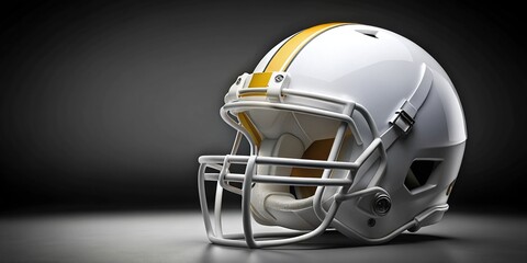 Forced perspective white football helmet with yellow stripes