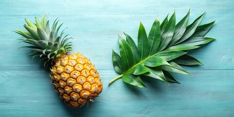 Wall Mural - Half of a juicy pineapple with leaves