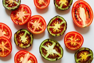 Top View of Grilled Tomato Slices on White Background