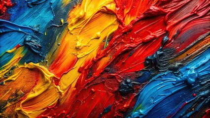 Wall Mural - Macro abstract oil paint texture background in red, blue, yellow, and black colors