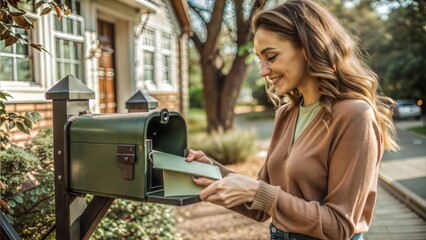 Wall Mural - woman opening mailbox